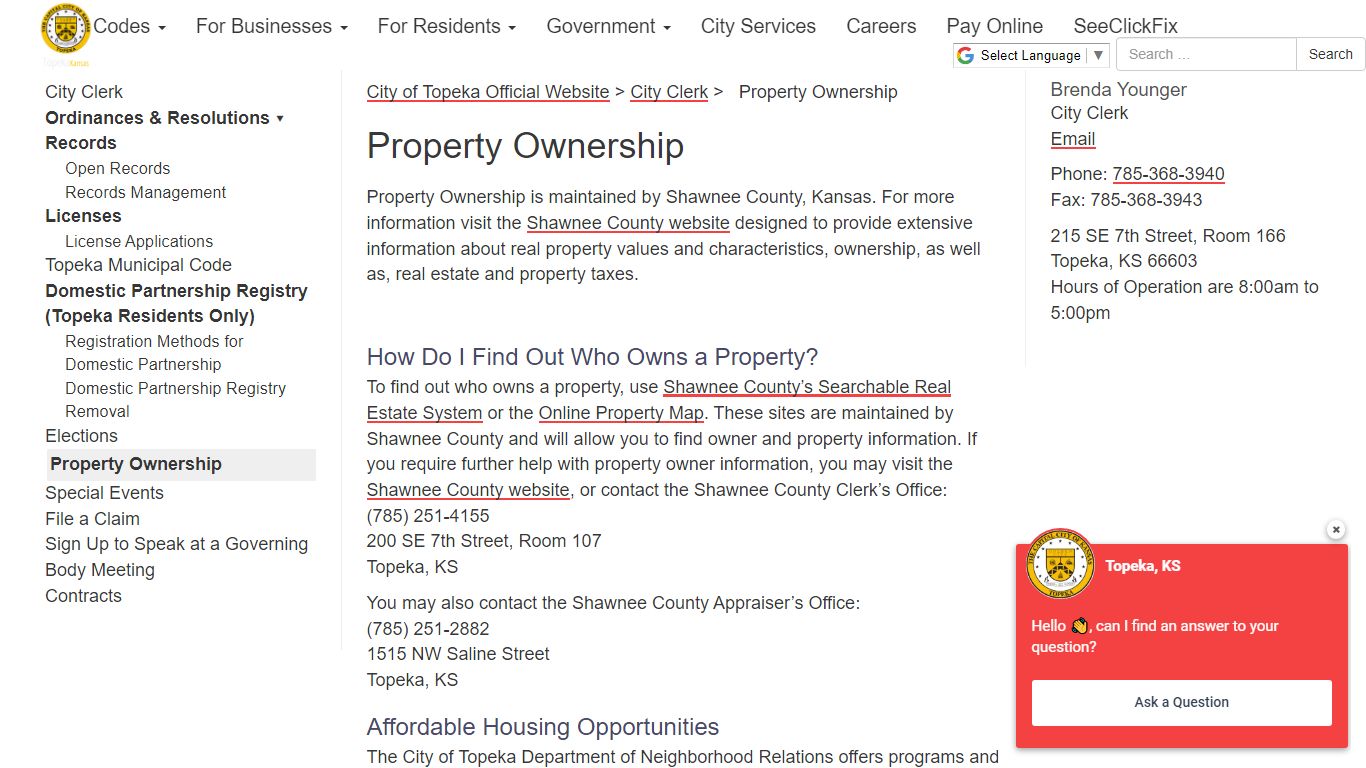 Property Ownership | City Clerk - Topeka